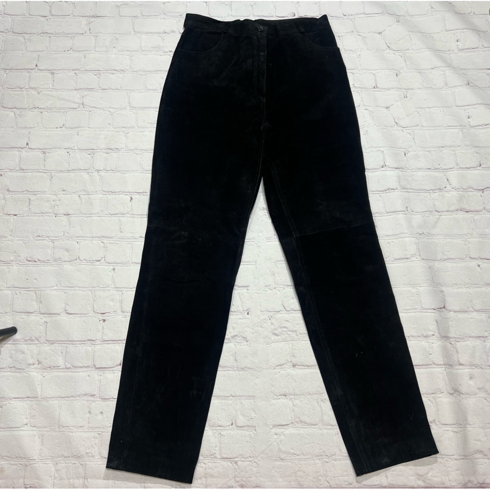 HERO Vintage 80s 90s High waisted GENUINE Black Suede Leather Pants size 14 GUC